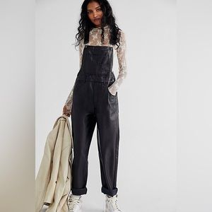 Faux leather ziggy overalls